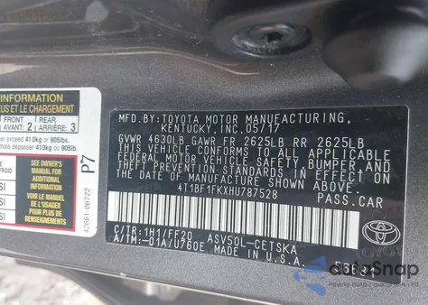 2017 Toyota Camry Se из США, поврежденный, VIN 4T1BF1FKXHU787528